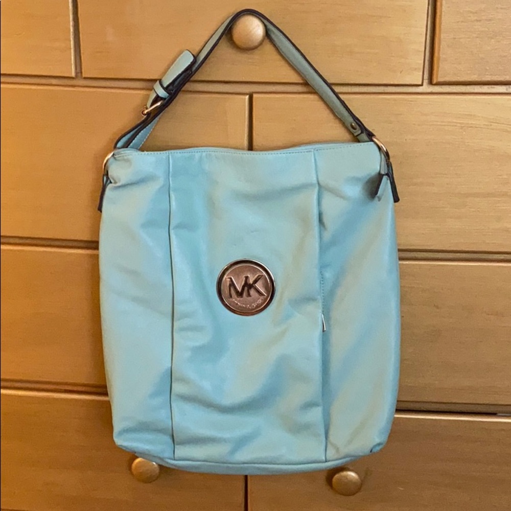 Michael Kors teal hobo tag with shoulder strap